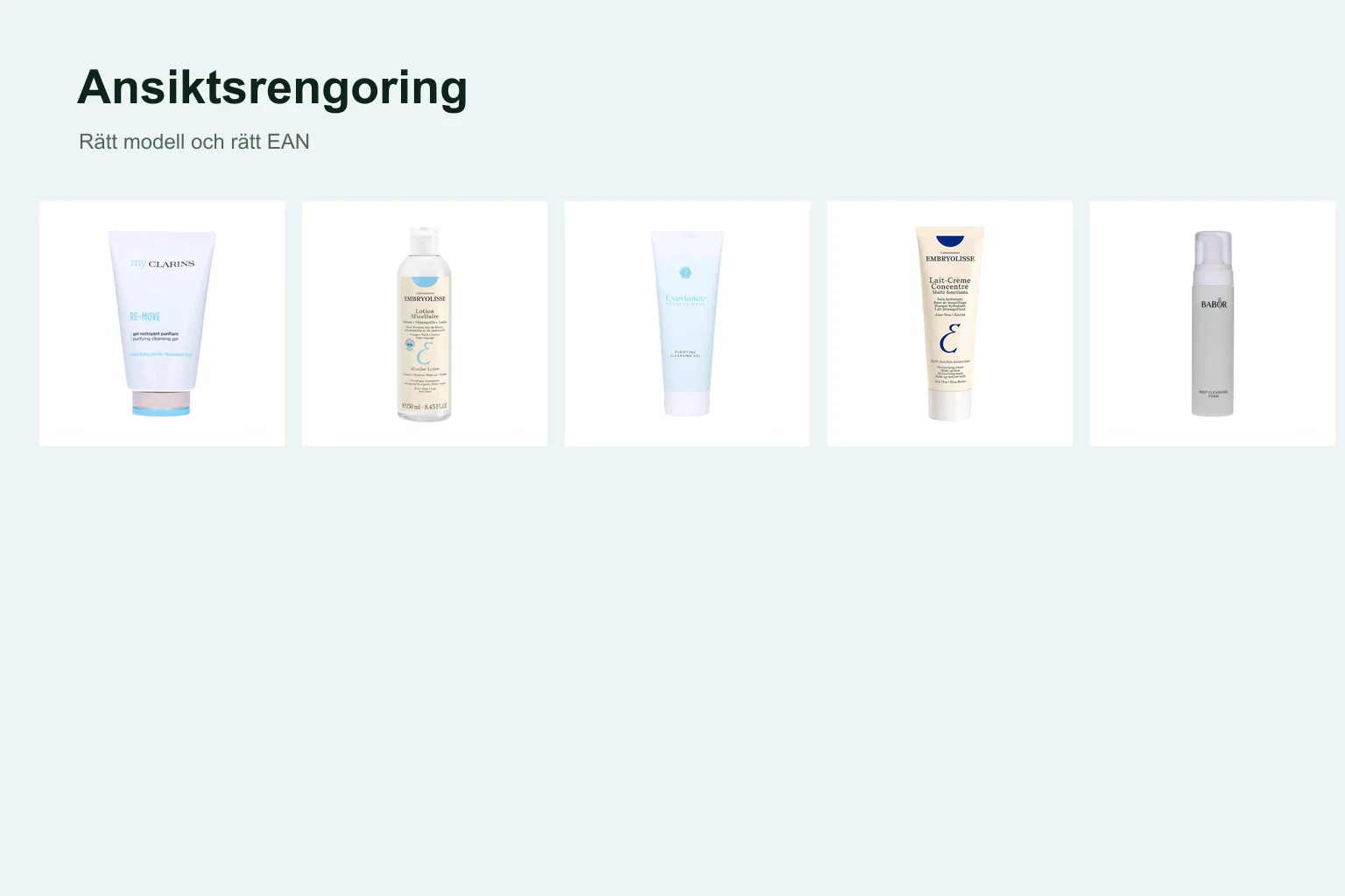 Produktdetaljer hos de utvalda alternativen inom ansiktsrengöring.