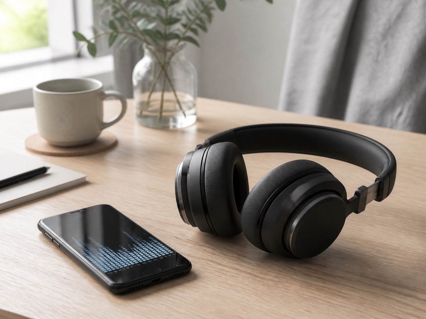 Over-ear-hörlurar med mjuka öronkuddar och justerbar bygel i närbild.