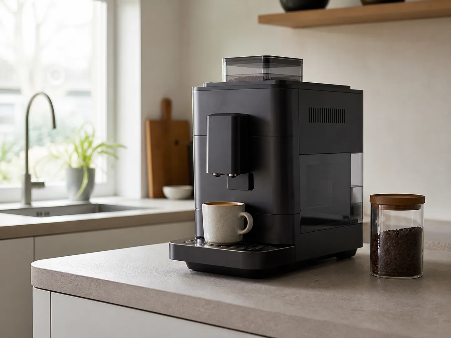 Espressomaskin i en realistisk vardagsmiljö inför Testnavets jämförelse.