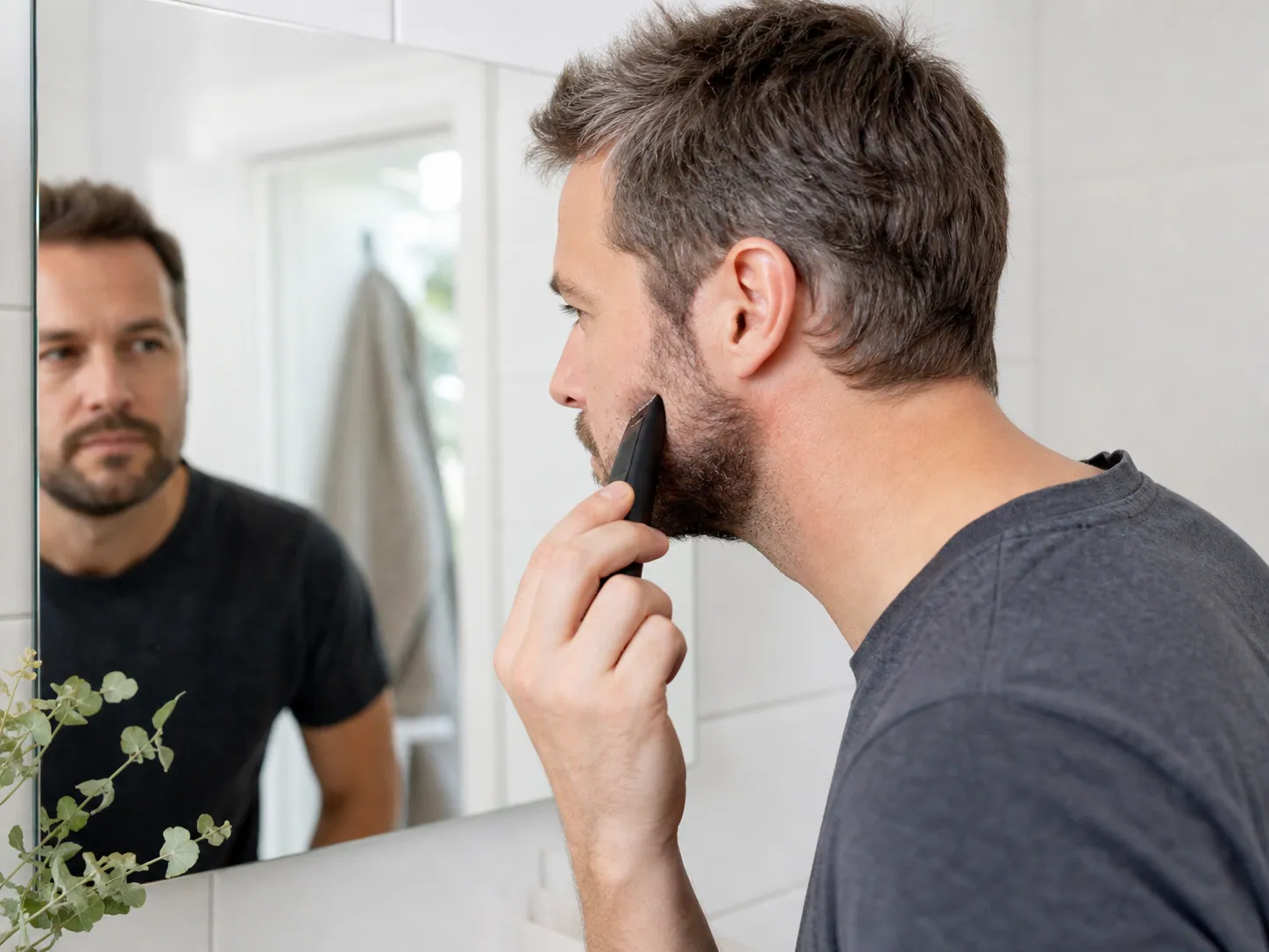 Skägglinje som formas försiktigt med smal trimmer.