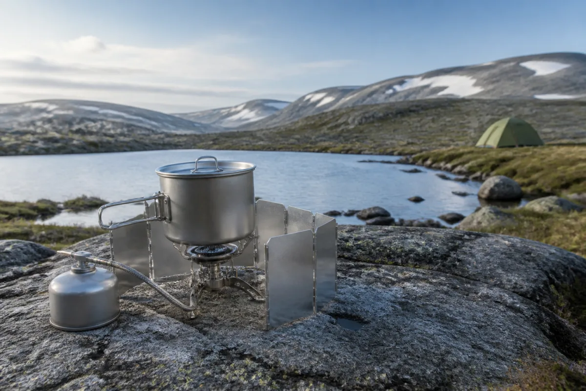 Stormkök på stabilt underlag vid en svensk fjällsjö.