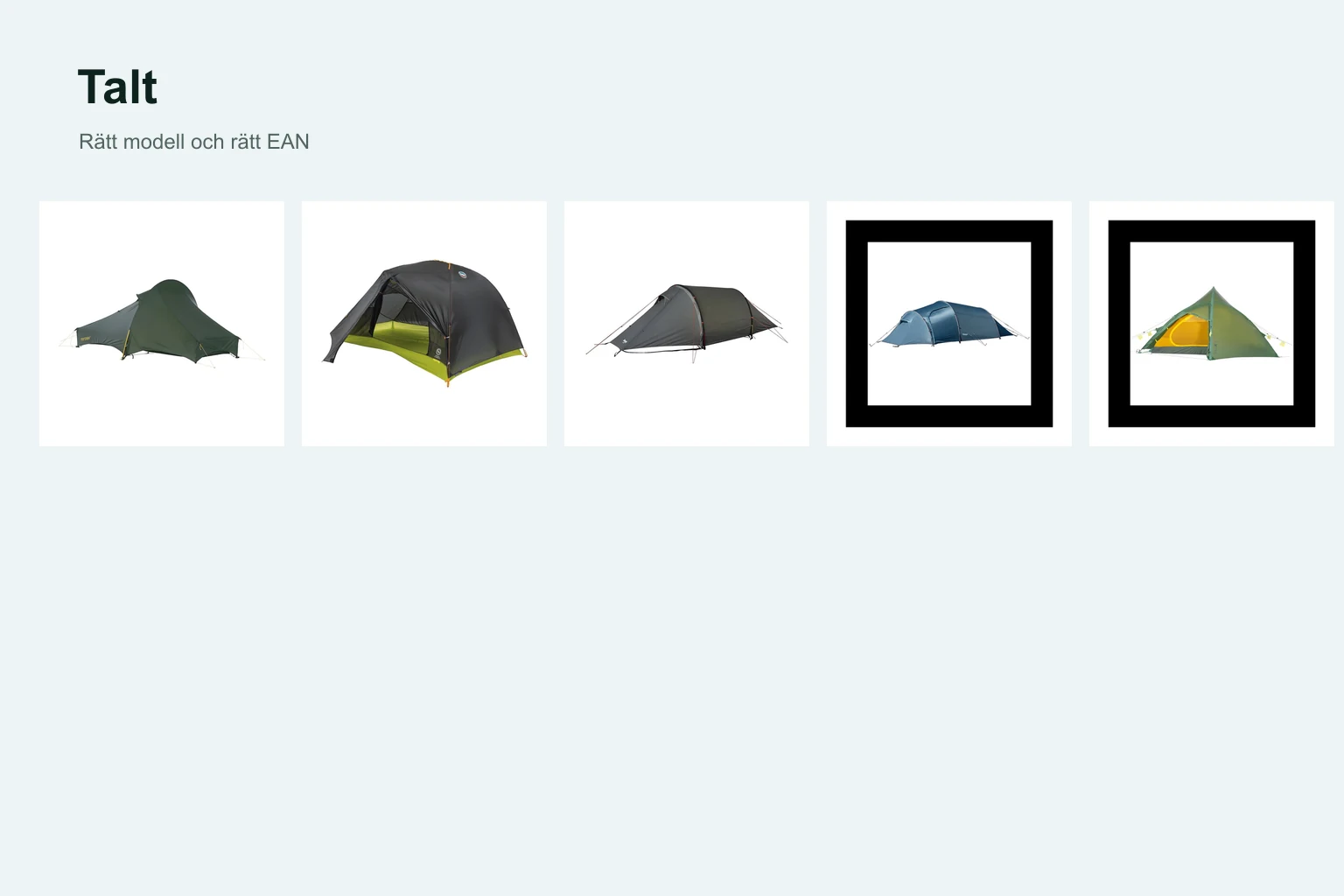 Produktdetaljer hos de utvalda alternativen inom tält.